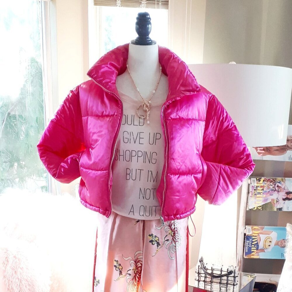 EUC Knit Riot pink graphic text "I could give up shopping..." t-shirt, S